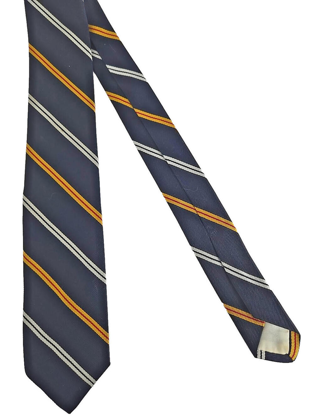 Brooks Brothers Makers Repp Neck Tie Navy Blue White Gold Striped Silk Classic